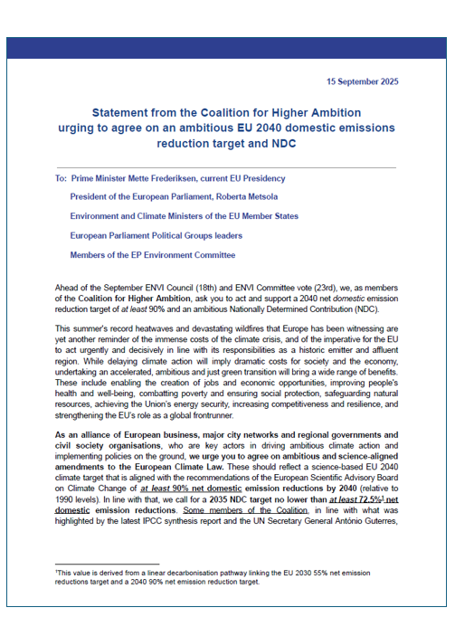 Higher Ambition Coalition letter September 2025